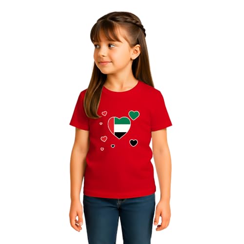 UAE Round Neck T-Shirt for Girls - Comfortable Casual Tee with UAE Design Soft Cotton Fabric, Crew Neck, Short Sleeve, Ideal for Everyday Wear Printed Kids T shirt
