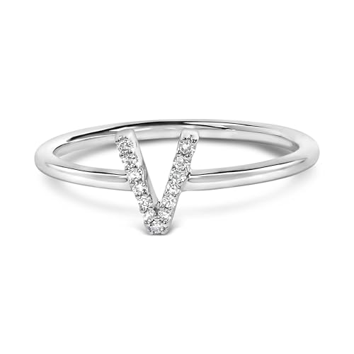 10K White Gold Diamond Accent Initial "V" Ring - Size 7