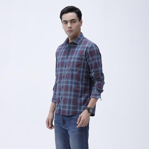 Image of BASICS 100% Cotton Checked Shirt for Men | Slim Fit | Everyday Smart Casual Wear | Full Sleeve