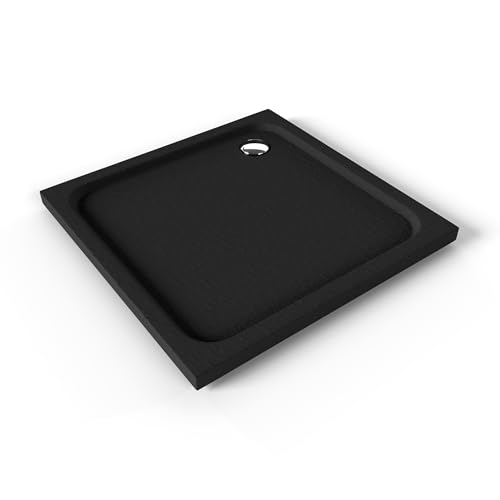 Moments of Glass Plato de ducha Acrílico Shimmer Stone 90x90 cm Negro – Textura Pizarra, Antiderrapante, Antibacteriano, Resistente a agentes químicos – Incluye válvula y rejilla