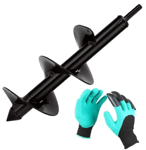 Aselected Mèche Tarière pour Perceuse Jardin Foreuse Ø 100mm + Gants, Jardin Tarière pour Perceuse électrique, Outil de Plantation Pratique pour Fleur Planter des Arbres Arbustes