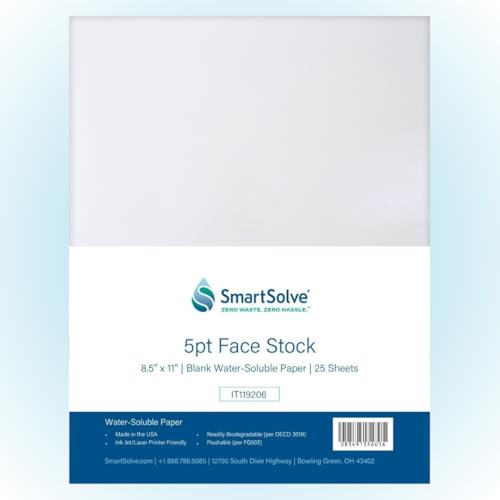 SmartSolve Water-Soluble 5pt CardStock | Dissolves Quickly in Water | Biodegradable | Eco-Friendly | Printable | Craft, Confidential Document, Memorial Letter | 8.5” x 11” | 25 White Sheets