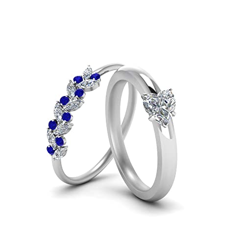 Image of Choose Your Gemstone Unique Diamond CZ Bridal Ring Set 925 Sterling Silver Heart Shape Wedding Ring Sets Matching Jewelry Wedding Jewelry Easy to Wear Gifts US Size 4 to 12