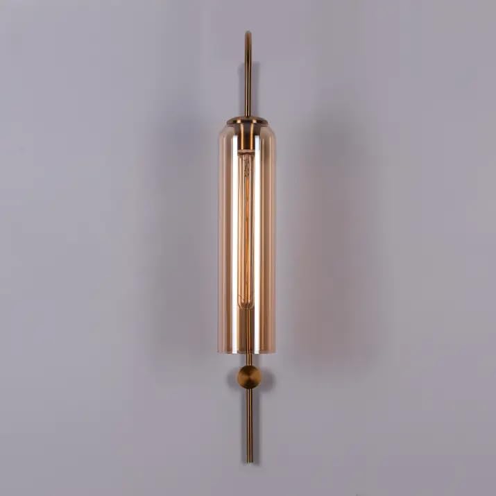 Image of Gold Long Glass Wall Light | Amber Gold Copper Metal Wall Lamp Fixture | Decorative Lighting for Living Room Bedroom Dining Cafe Bar Restaurant | Modern Home Decor | Without Bulb