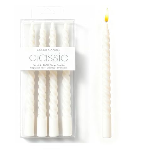 Juguta 4 Bougies Spirales, Bougies Décoratives Pour La Maison, Bougies de Chandelier, Pour Dîners, Fêtes, Anniversaires, Noël, Cafés, Sans Fumée, Sans Parfum (Blanc)