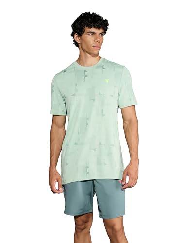 Image of TECHNOSPORT Men Polyester Regular Fit Half Sleeve Jacquard T-Shirt with Double Cool, Quick Dry & Anti Microbial for Sports, Running & Casual Use