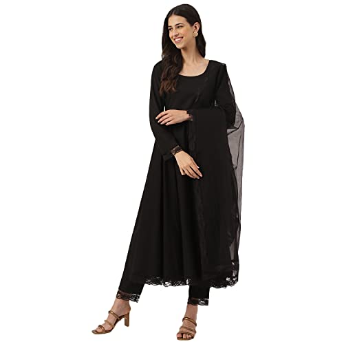 Image of Divena Black Solid Anarkali Kurta Pant set with Dupatta