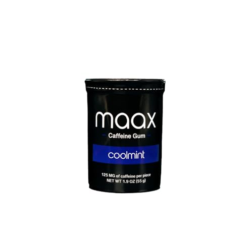 Maax Caffeinated Gum Caffeine Energy | 125mg of caffeine per piece | Coolmint | 25 pieces per container | Focus Supplement