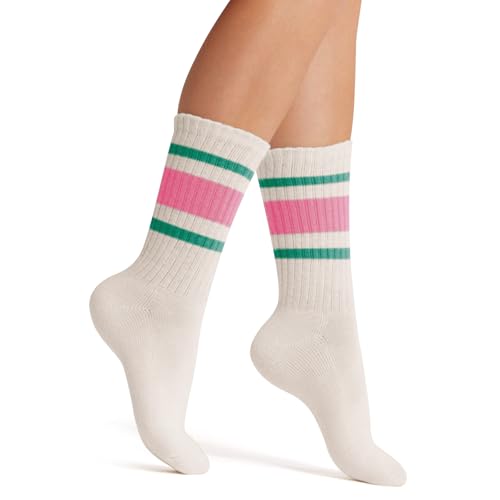Funny Novelty Striped Crew Socks for Women Sporty Mid Calf Casual Cotton Retro Tube Socks