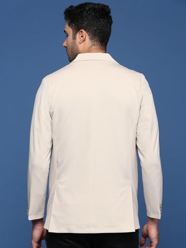 Image of SHOWOFFFF Men Solid Single Breasted Casual Blazer | Notched Lapel Full Sleeves Cotton Blazer for Mens | Slim Fit Regular Length Blazer for Men's