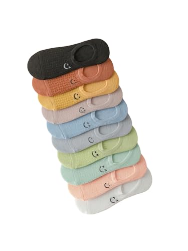 WDIRARA Women's 10 Pairs Cartoon Smile Pattern Invisible Socks Low Cut Socks Multicolor Cartoon 36-39