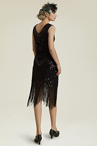 Image of BABEYOND Women's Flapper Dresses 1920s V Neck Beaded Fringed Great Gatsby Dress
