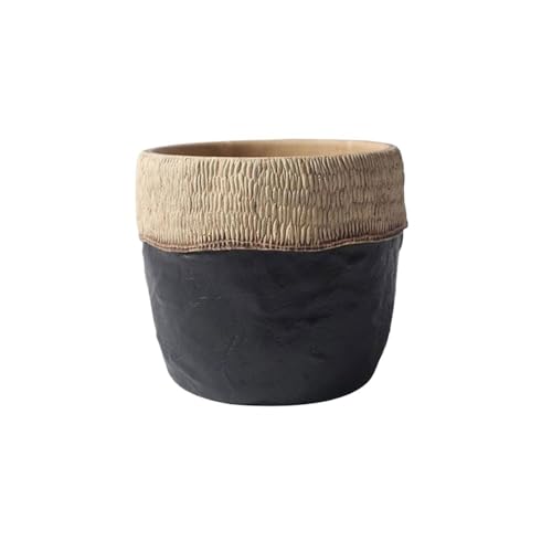 Pot de plante en ciment tissé noir à large bouche