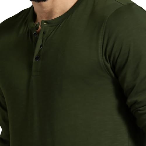 Image of LAZYCHUNKS Men's Full Sleeve Henley Neck Cotton Blend T-Shirt | Solid Regular Fit for Boys & Men | Soft Breathable Fabric | Casual Size S to 3XL