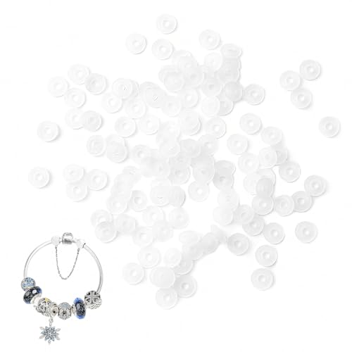 200 Stück Silikon-Gummiverschlüsse Elastische Silikon Gummi Ring Stopper Rutschfeste Silikonringe O Ringe für Bettelarmbänder DIY-Schmuckherstellung Abstandshalter Perlen Clip Lock Spacer Charm