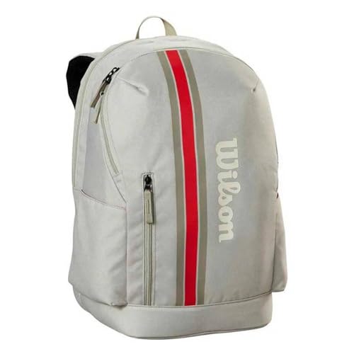 Wilson 2025 Team Tennis Backpack Oats/Red, Holds 2 Rackets