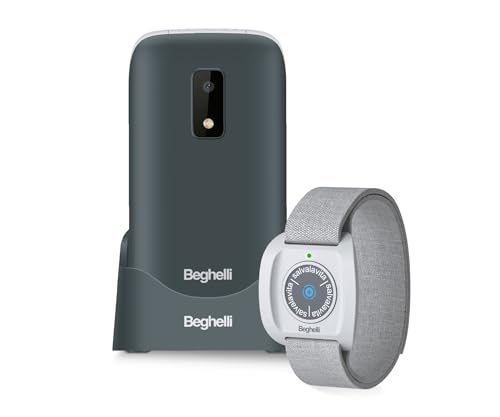 Beghelli - Kit Salvalavita Phone SLV20 Plus + Bracciale Band Telefono Anziani, gsm, SOS, Chiamata Rapida, Telesoccorso Indossabile, Ampio Display, 2.8 Pollici, Nero