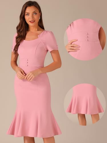 Image of Allegra K Vintage 50s Dress for Women's Retro Cocktail Work Mermaid Midi Dress