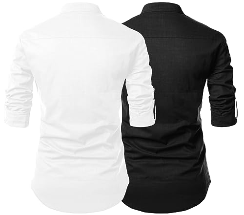 Image of FINIVO FASHION Combo of Men's Cotton Blend Solid Regular Fit Full Sleeve Straight Short Kurta Shirt, Casual and Formal Wear
