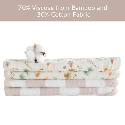 Image of LifeTree Muslin Baby Burp Cloths - Soft 2 Pack Viscose Bamboo Cotton Large 22'' by 10.6'' Absorbent Milk Spit Up Rags - Burping Cloths for Newborn, Girls Boy (Floral & Checkerboard)