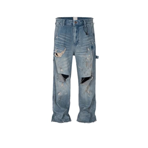 Men Women Washed Jeans Splashing Holes Oversized Jeans