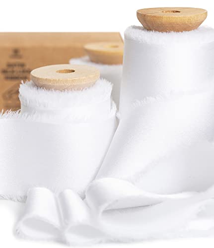 Vitalizart White Silk Satin Ribbon 1-1/2 Inch X 15 Yard With Wooden Spool Off White Handmade Frayed Ribbons For Gift Wrapping Baby Shower Wedding Bridal Bouquets Holiday Decor #TOP5