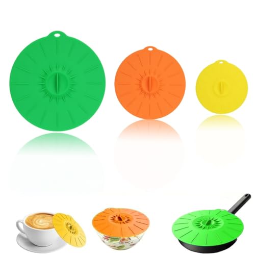JYNXOR 3 Pezzi Coperchi in Silicone per Microonde, Coperchio Riutilizzabile in Silicone, Coperchi a Ventosa, per Ciotole, Piatti, Pentole, Padelle - 3 Dimensioni