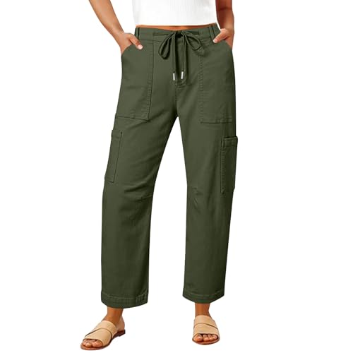 Womens High Waisted Cargo Pants Straight Leg Baggy Drawstring High Waist Trousers Trendy Y2k Pants with Pockets2