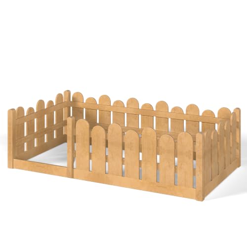 Image of Bellemave Twin Size Kids Montessori Floor Bed,Floor Bed Frame with Rounded Safety Guardrail,Solid Wood Montessori Bed for Girls Boys,Natural