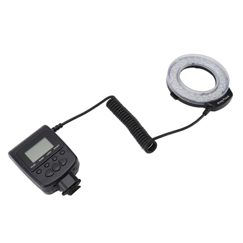 LED Macro Flash Light, Light with LCD Display, Power Control, Adapter Rings, Flash Diffusers for DSLR Cameras