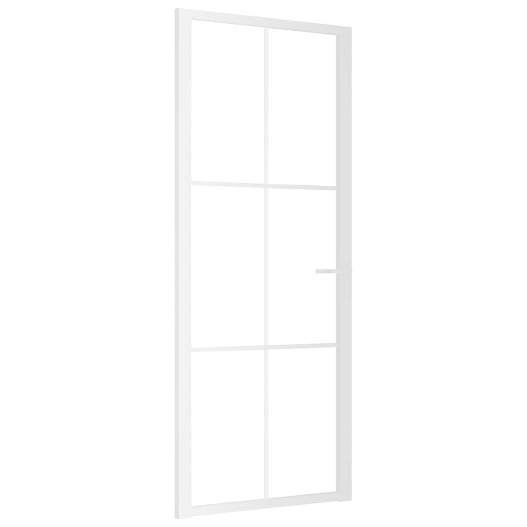Innentür 83 x 201,5 cm weiß gehärtetes Glas Aluminium