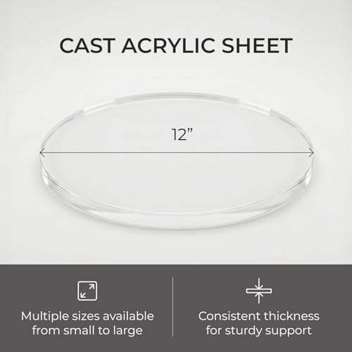 Image of Clear Plexiglass Sheet Round 12 Inch Diameter 1 /4 Inch Thick Acrylic Cake Board Display Stand Flame-Polished Tabletop Protector for Crafts Coasters by Fab Glass and Mirror