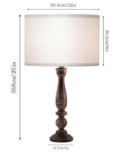 Image of Homesake Floral Carved Wood Table Lamp with Shade | Handcrafted Bedside Lamp, E27 Holder| Bulb Included |Warm Light Night Lamp, Bedroom, Living Room, Study & Home Decor, KD Off-White Drum