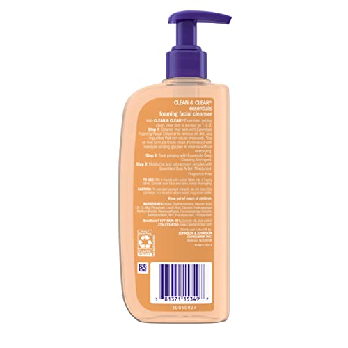 Clean & Clear Essentials Foaming Facial Cleanser, Oil-Free Daily Face Wash With Glycerin To Remove Acne Breakout-Causing Dirt, Oil & Makeup Without Over-Drying, Coconut, 8 Fl Oz (Packaging May Vary) #TOP7