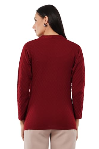 Image of Women Woolen Full Sleeve self Knit v-Neck Sweater Cardigan for Winter wear with Front Pockets Plus