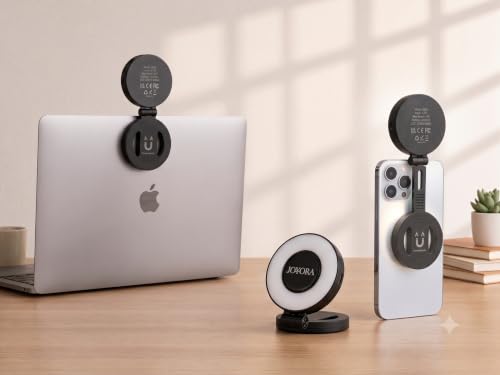 Image of Magnetic Selfie Light for Phone - Foldable Light with 180 Rotation, Comes with Adhesive Metal Ring for Android, 3 Color Modes for Night Shoots, Vlogs, Reels & Video Calls (Black)