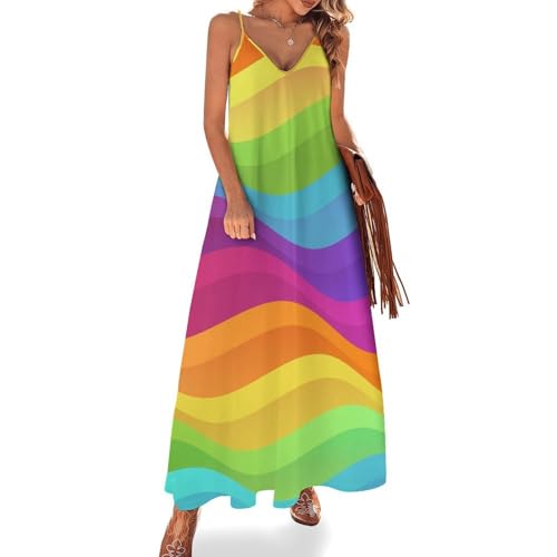 Robe longue arc-en-ciel fluide sans manches qui sublime votre silhouette d'été