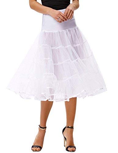 GRACE KARIN Women s Long Tulle Petticoat Tea Length Crinoline A line Princess Skirts Underskirts for Costume (White,S)