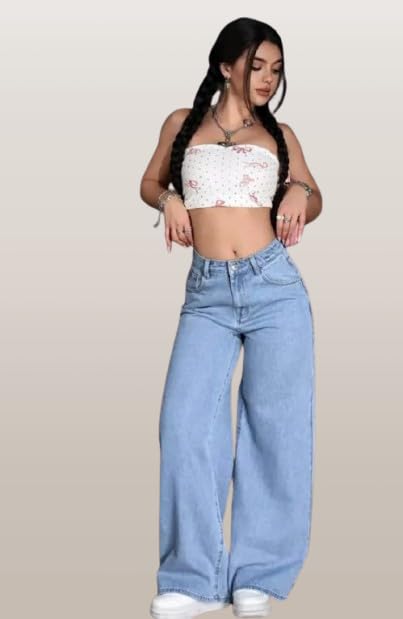 Image of Women's Kashianxstyle Loose Fit Wide Leg Denim Jeans | Mid High Rise Casual Denim Pants for Women, Full Length Everyday Wear