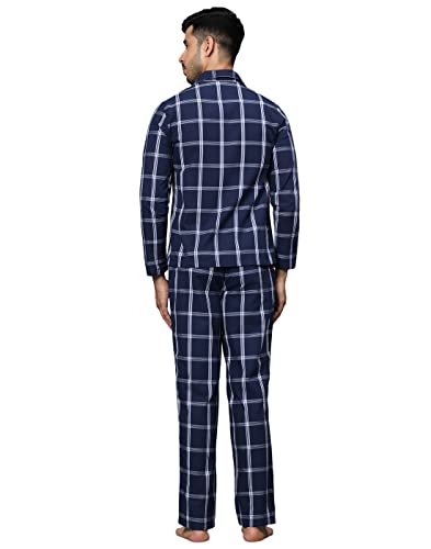 Image of B STORIES Men's 100% Cotton Full Sleeve PJ Set - Checkered Nightwear Set | Soft Loungewear | Comfortable Sleepwear | Stylish Casual Home Wear Shirt & Pant (S-XXL)