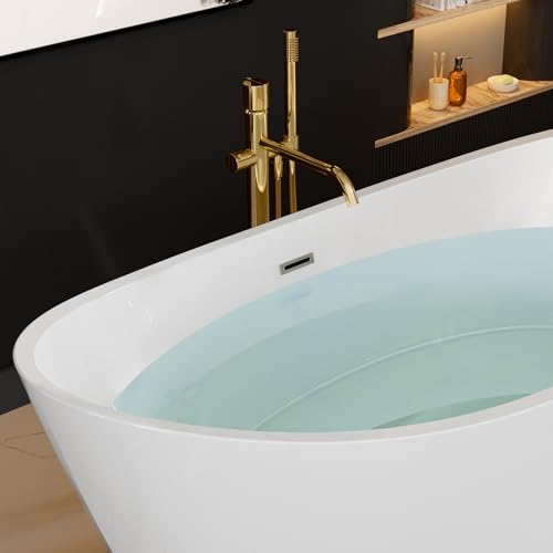 Image of Empava 67 inch Luxury Freestanding Soaking Bathtub - Modern Oval Spa Tub for Deep Relaxation & Master Bathroom Sanctuary, High-Gloss Acrylic with Brushed Nickel Overflow and Drain, cUPC Certified