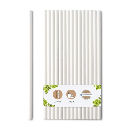 BIOZOYG Jumbo Papier Trinkhalme 23cm Strohhalm 8mm Ø I Trinkhalm biologisch abbaubar I weisse Strohhalme umweltfreundlich I Party Trinkhalme für Smoothies I Papierstrohhalme 150 Stück
