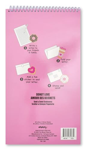 Image of iscream Fold and Send Girls Stationery Card Pad with Seals - Donut Love | 40 Pack, Cute Design, Spiral Bound, Large 10.5 inch x 5.75 inch Cards, Coordinating Sticker Sheets, Fold and Send, Summer Camp Ready