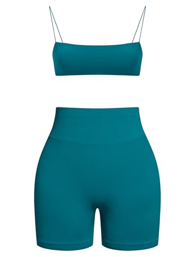 2 Piece Workout Sets for Women Strappy Sports Bra and High Waisted Seamless Butt Lifting Shorts Gym Yoga Outfit3