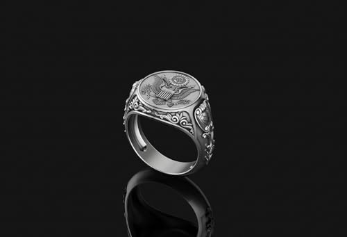United States Army Seal Coat of Arms Silver Signet Ring Gift Daily U.S. Crest Anniversary, Graduation, Oxidized Silver Gold Plated Accessory3