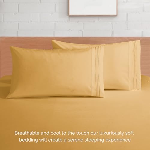 Elegant Comfort Luxurious 1500 Premium Hotel Quality Microfiber 4-Piece Sheet Set, 18-24 Inches Deep - Extra Deep Pocket Sheets - Ultra Soft 4PC Deep Pocket Sheets, King, Camel-Gold
