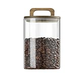 Glass Food Storage Containers, Clear Decorative Organizer Bottle Canister Pantry Jar with Air Tight Wooden Lid, Glass Jar With Lid for Coffee Bean Candy Cookie Noodles Nuts Spices etc, 42oz/1250ml