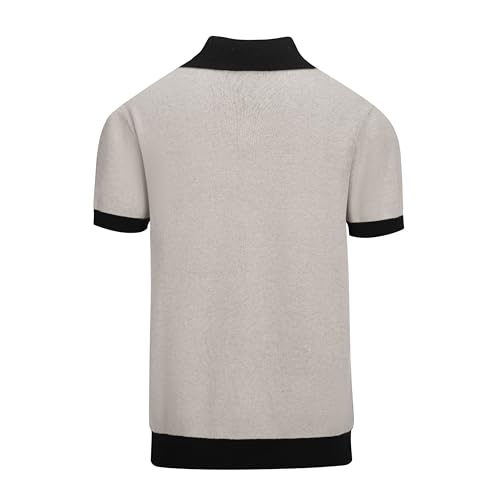 OXKNIT Mens Black V-Neck Polo Shirt 1960s Style Knit Golf Polo Short Sleeve Vintage Summer Shirt2
