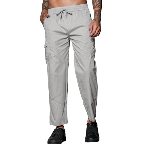Image of FABRIPPLE Men's Heavy-Duty Cotton Cargo Pants - Rugged Style, All-Day Comfort