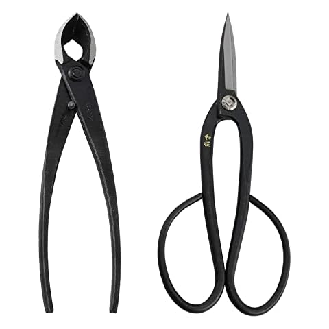 Wazakura Bonsai Tool Kit Made in Japan, Yasugi Steel Ashinaga Bonsai Scissors 8.2 inch (210mm) + Concave Branch Cutter 8 in (200mm) Starter Set (Yasugi Steel Ashinaga Scissors + Concave Branch Cutter) Cover